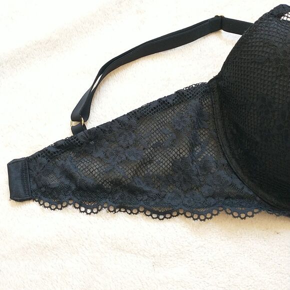 Victoria Secret Plunge Bra 36D Black Floral Lace Underwire Logo - Picture 8 of 11